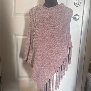 David and Young Dusty Mauve Fringe CHENILLE Poncho Sweater